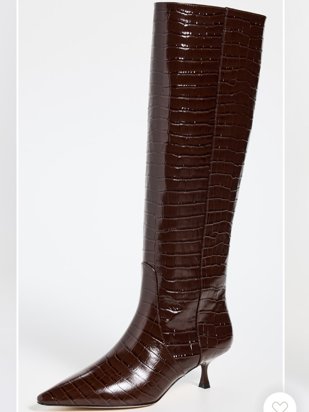 Stuart Weitzman Brown Croc-Embossed Knee Boot with Kitten Heel